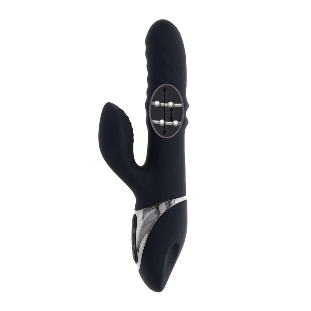 Ring It Home Massager - Black dual vibe with 3 motors, 3 speeds, and phthalate and latex-free material for tickling and teasing pleasure