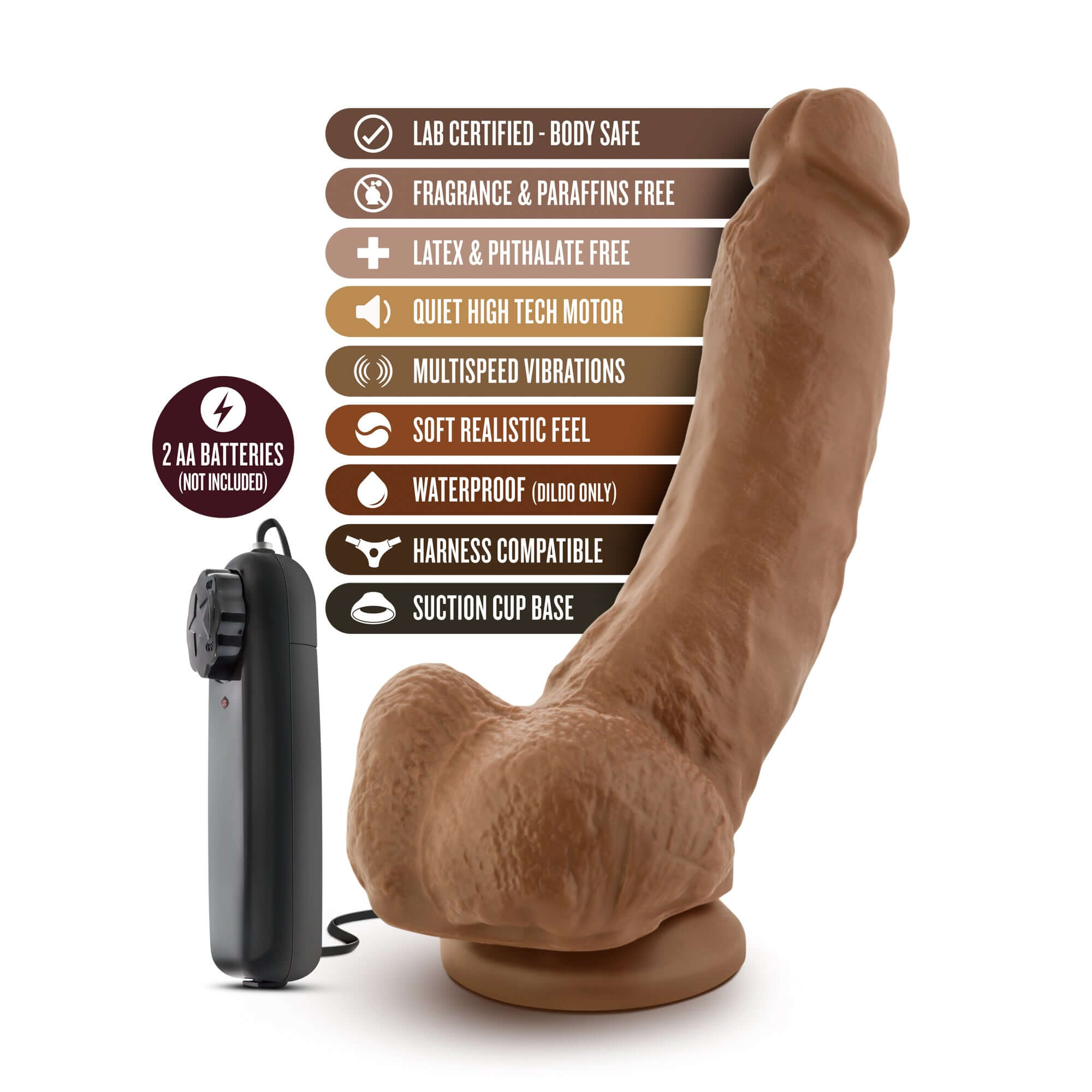 Loverboy 9 inches realistic dildo with suction cup, remote control, and multi-speed vibrations; body-safe and latex-free.