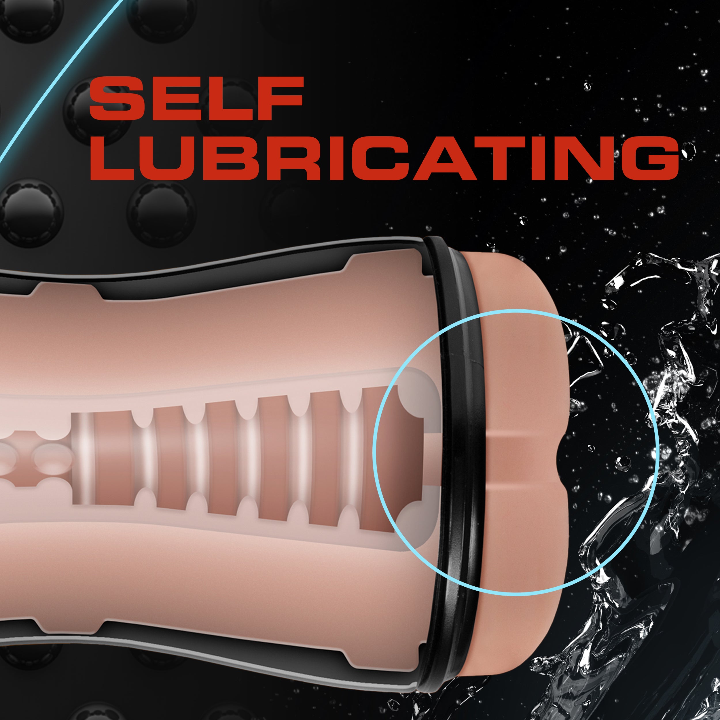 Self-lubricating pocket stroker with textured interior for enhanced pleasure and comfort.