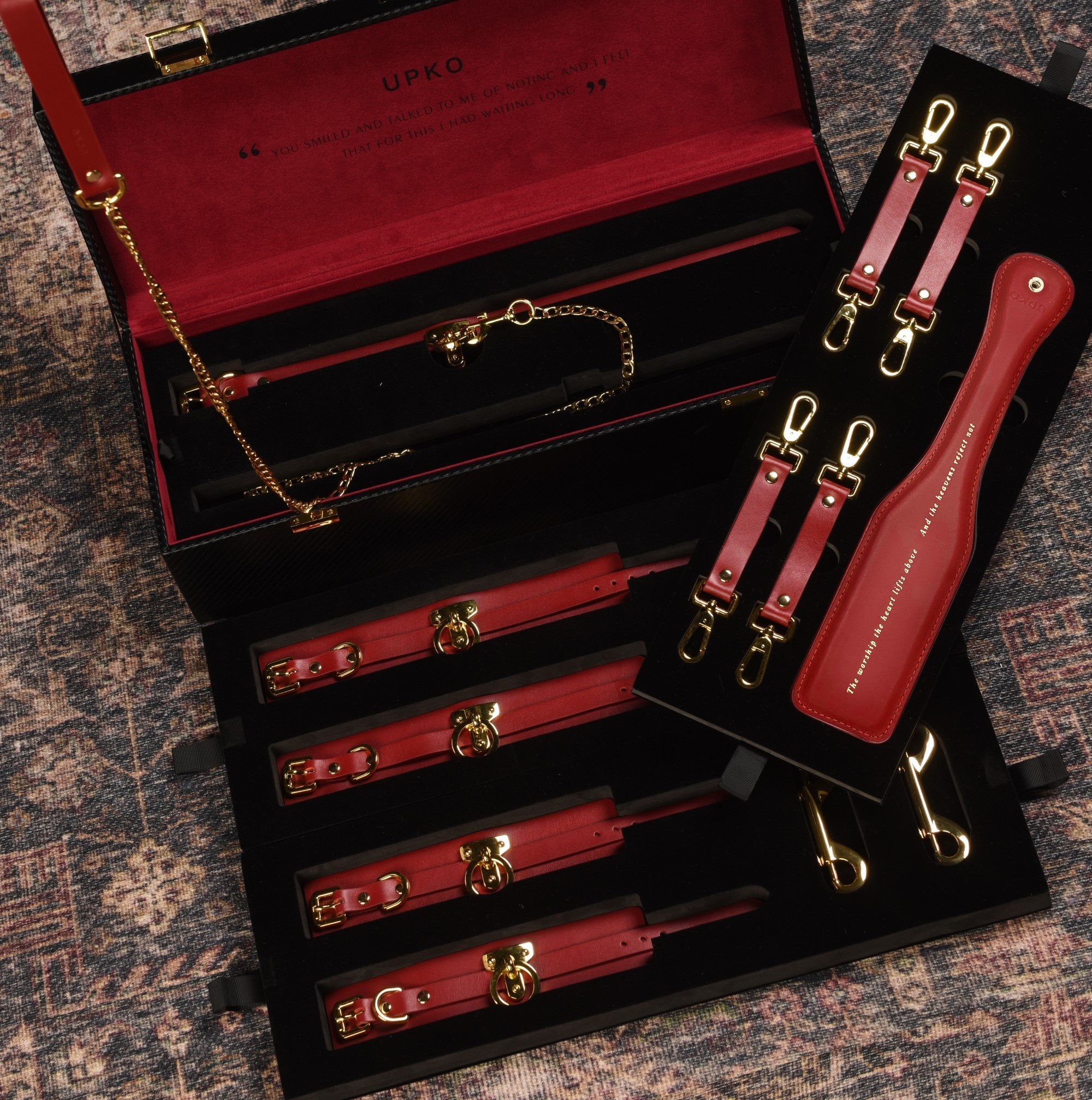 UPKO Luxury Italian Leather Bondage Tools Set with Case - Red