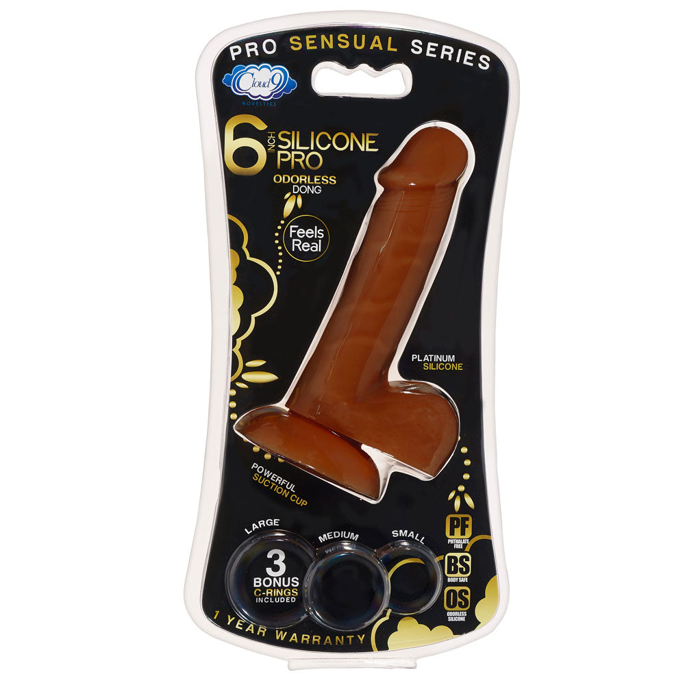 Pro Sensual Premium Silicone 6 Inch Dong With 3  Cockrings - Brown