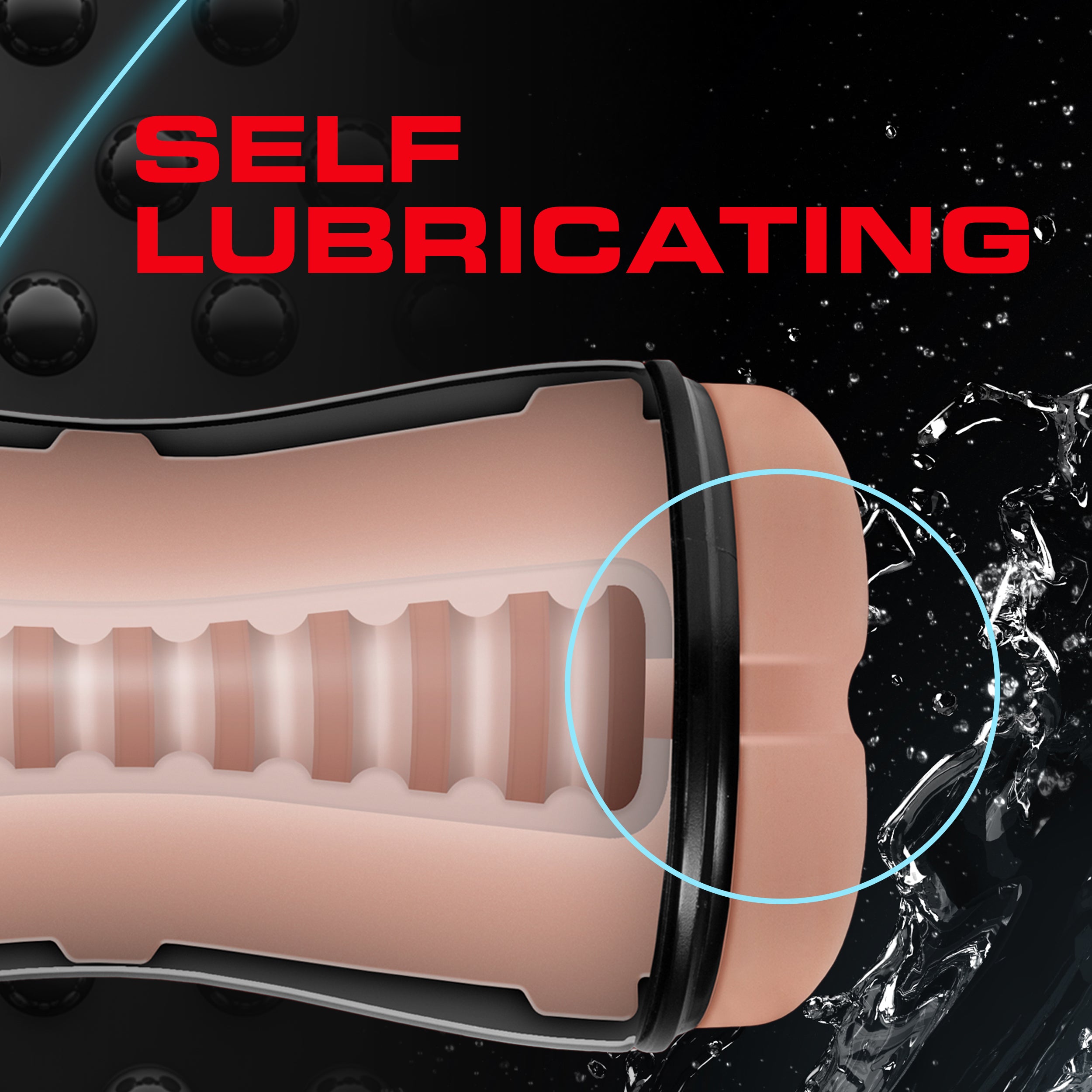 Self-lubricating pocket stroker highlighting texture design and water activation features for enhanced pleasure.