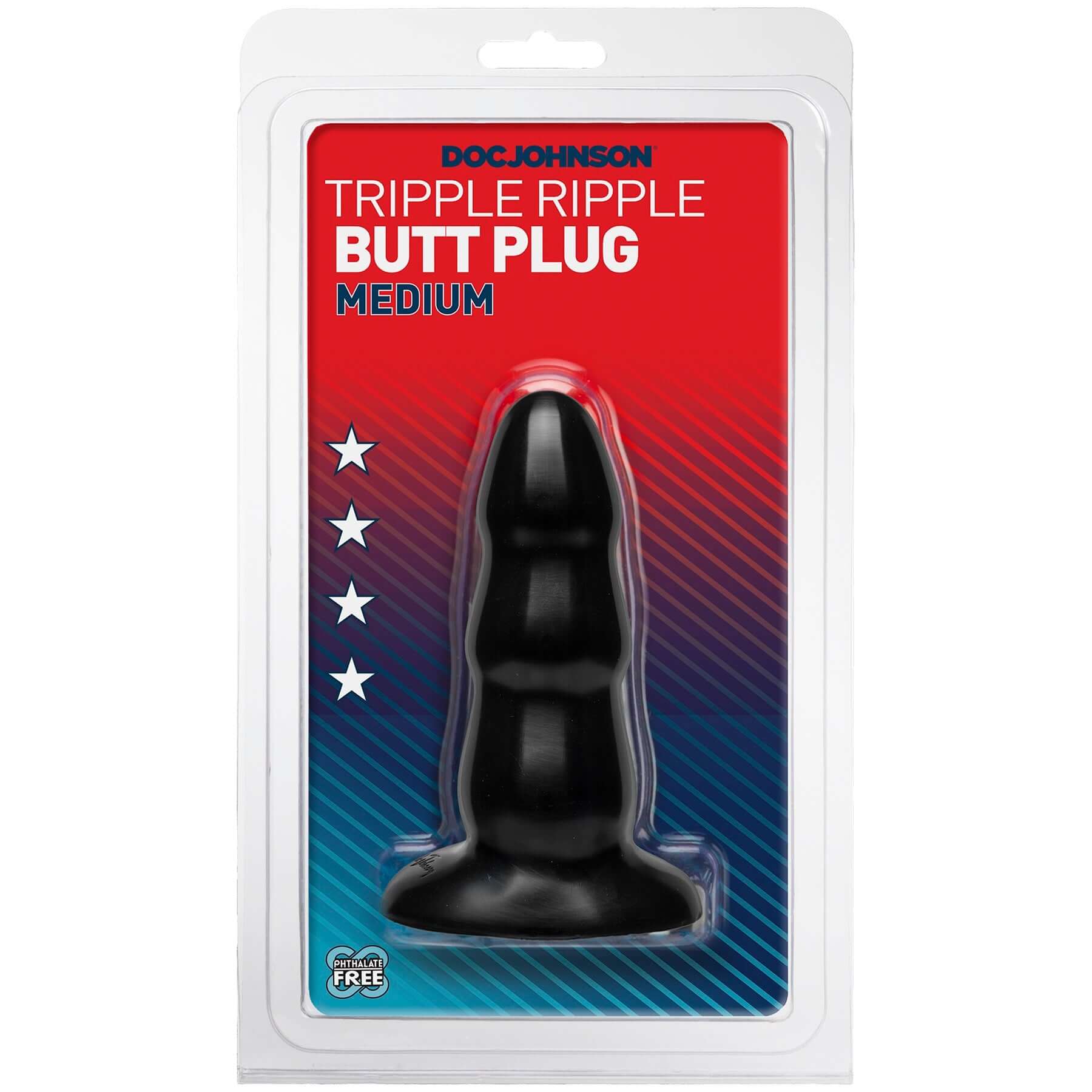 Triple Ripple Butt Plug - Medium - Black-1