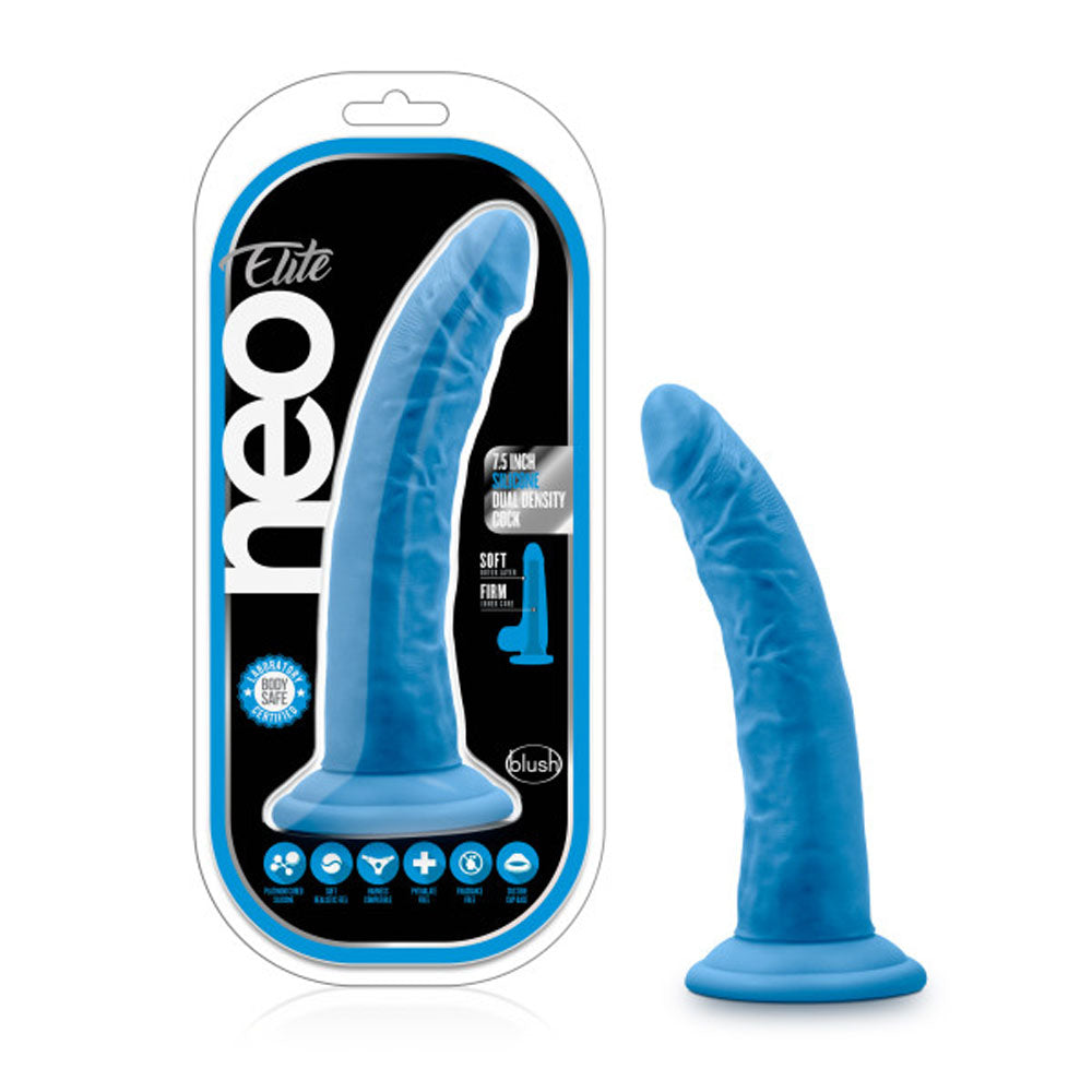 Neo Elite - 7.5 Inch Silicone Dual Density Cock - Neon Blue