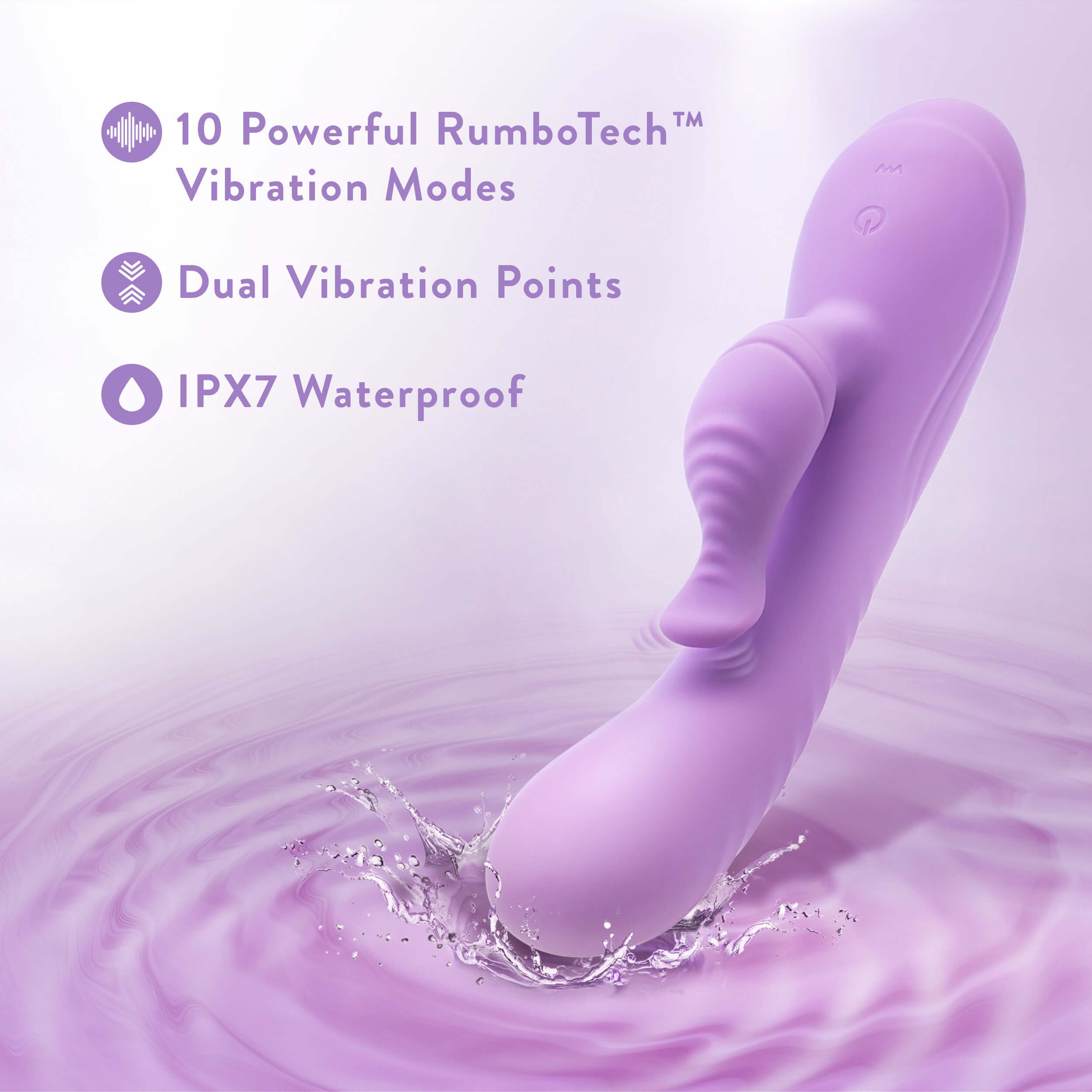 Blush Evelyn Rabbit Massager - Purple with 10 RumboTech Vibration Modes and IPX7 Waterproof Rating