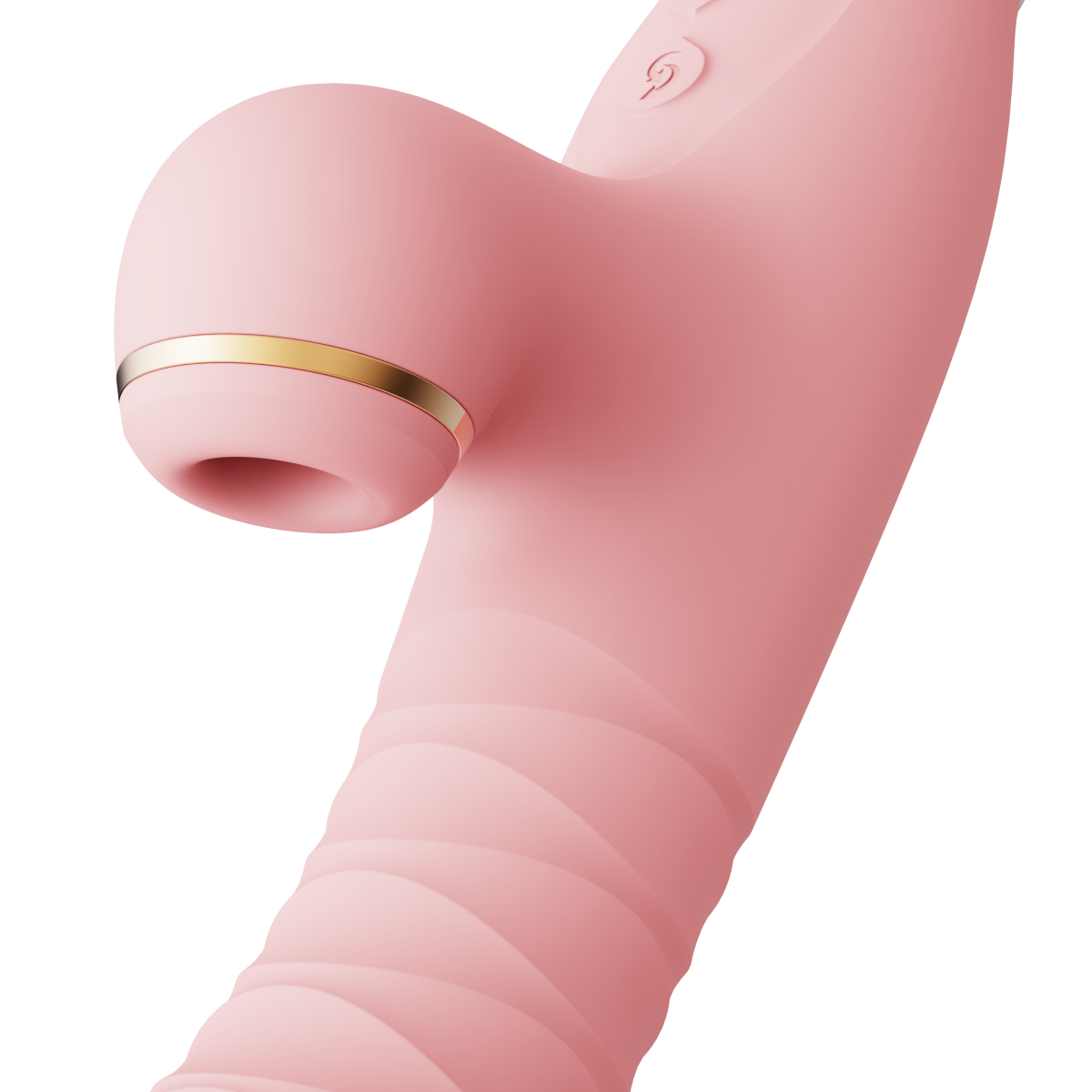 ZALO Rose Rabbit Thruster in Strawberry Pink providing realistic penetrating motion and clitoral suction for simultaneous oral sex sensation