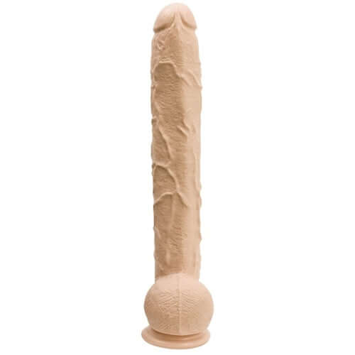 Dick Rambone Cock 17 Inch White - Doc Johnson's enormous veined dong with suction cup base for hands-free or strap-on play.