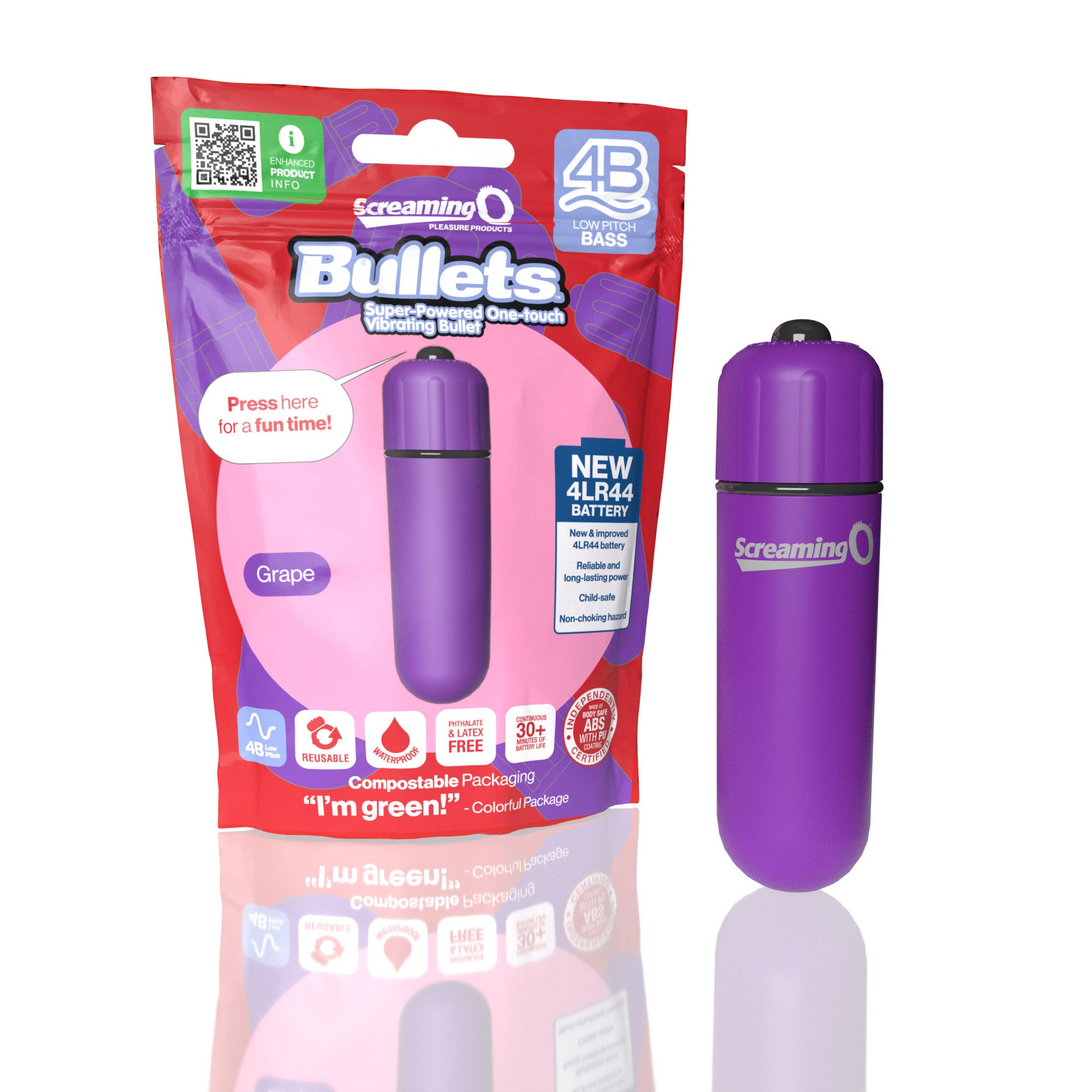 Screaming O 4b - Bullet - Super Powered One Touch  Vibrating Bullet - Grape