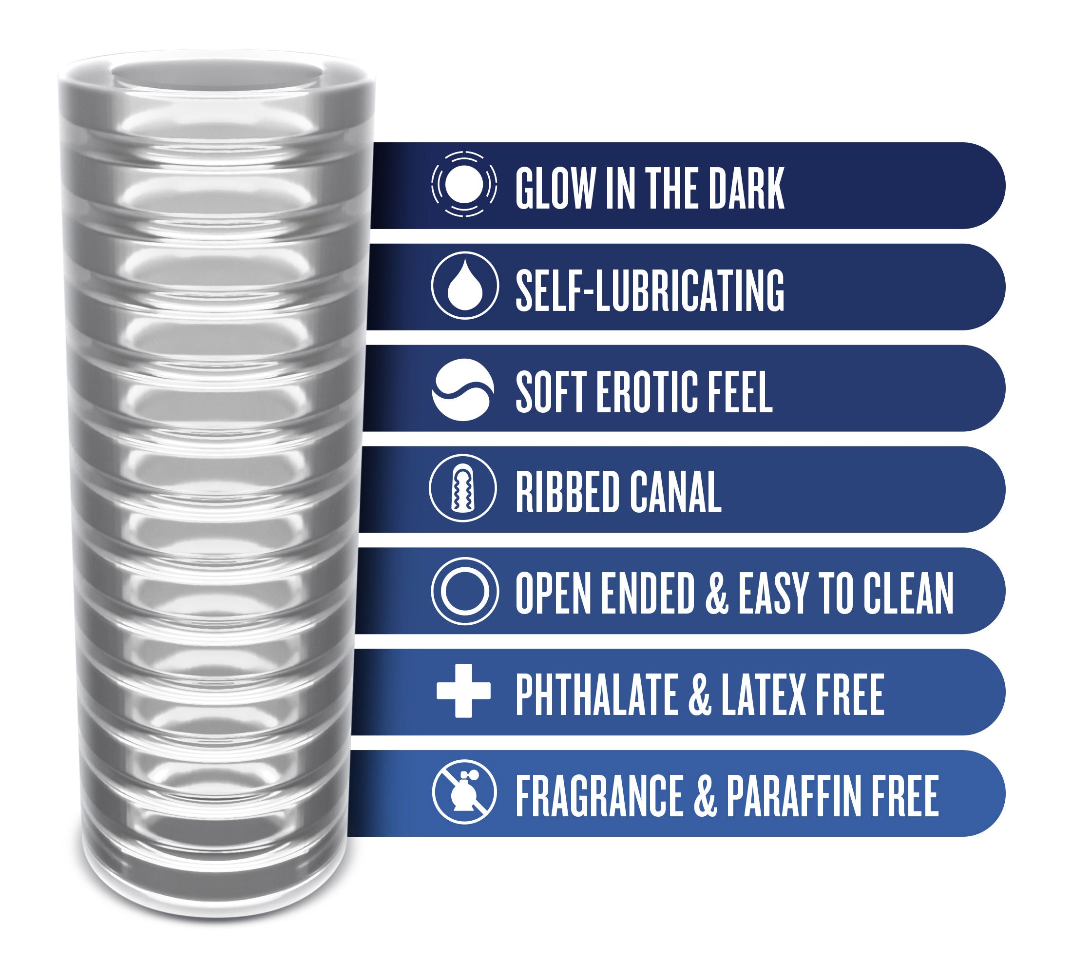 Rize - Ribz - Glow in the Dark Self - Lubricating  Stroker - Clear