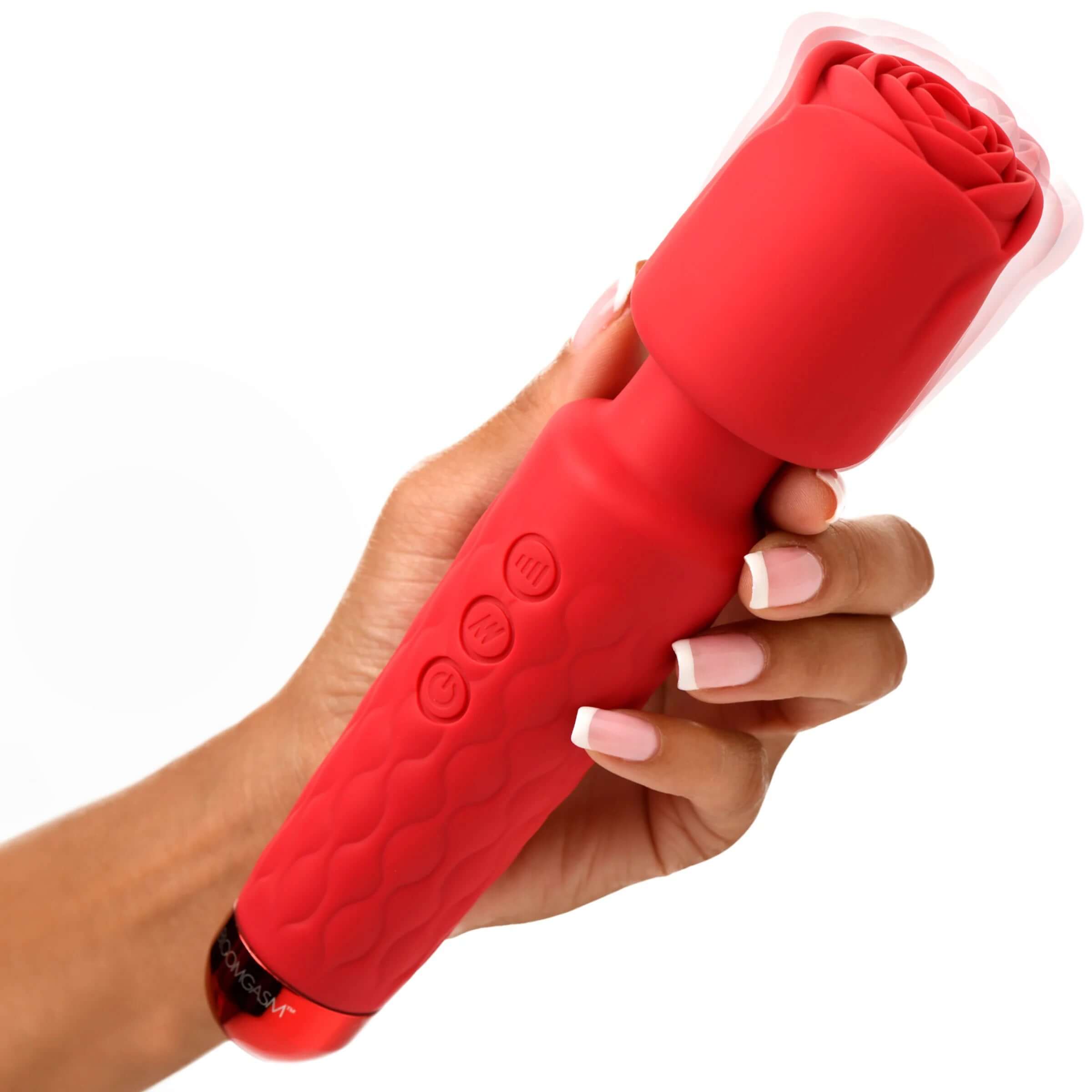 Pleasure Rose 10x Silicone Wand With Rose  Attachment - Red-3