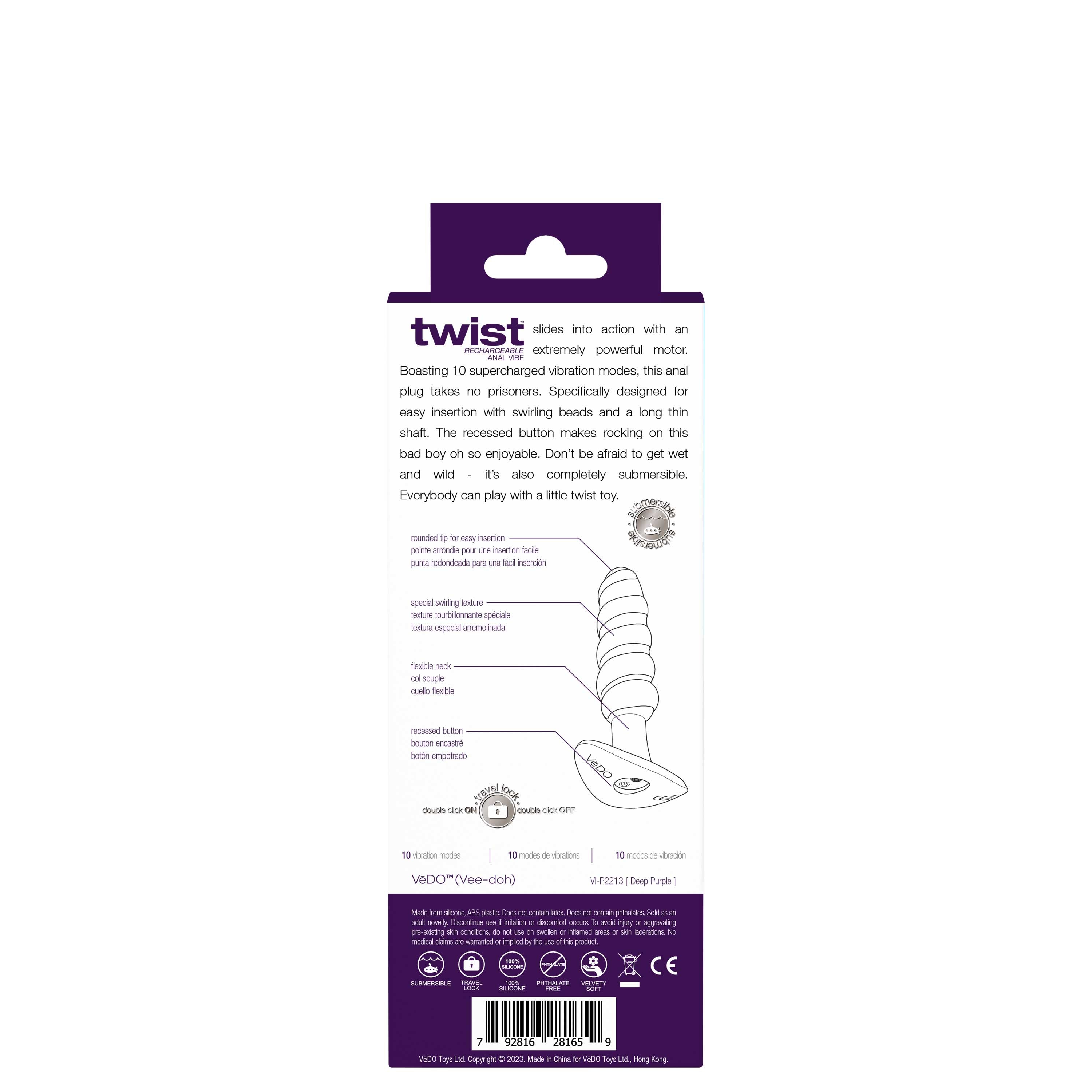 Twist Rechargeable Anal Vibe - Deep Purple