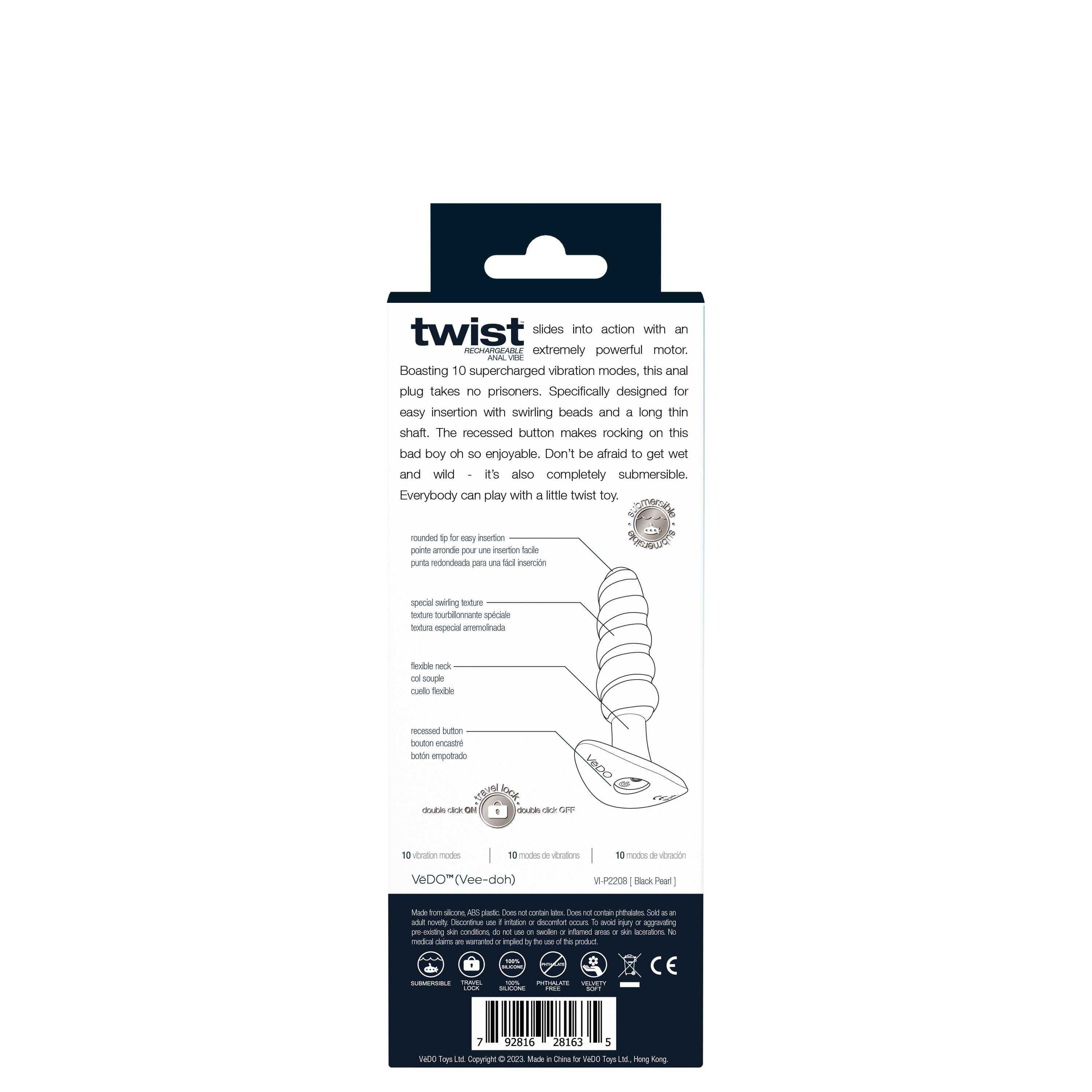 Twist Rechargeable Anal Vibe - Black Pearl