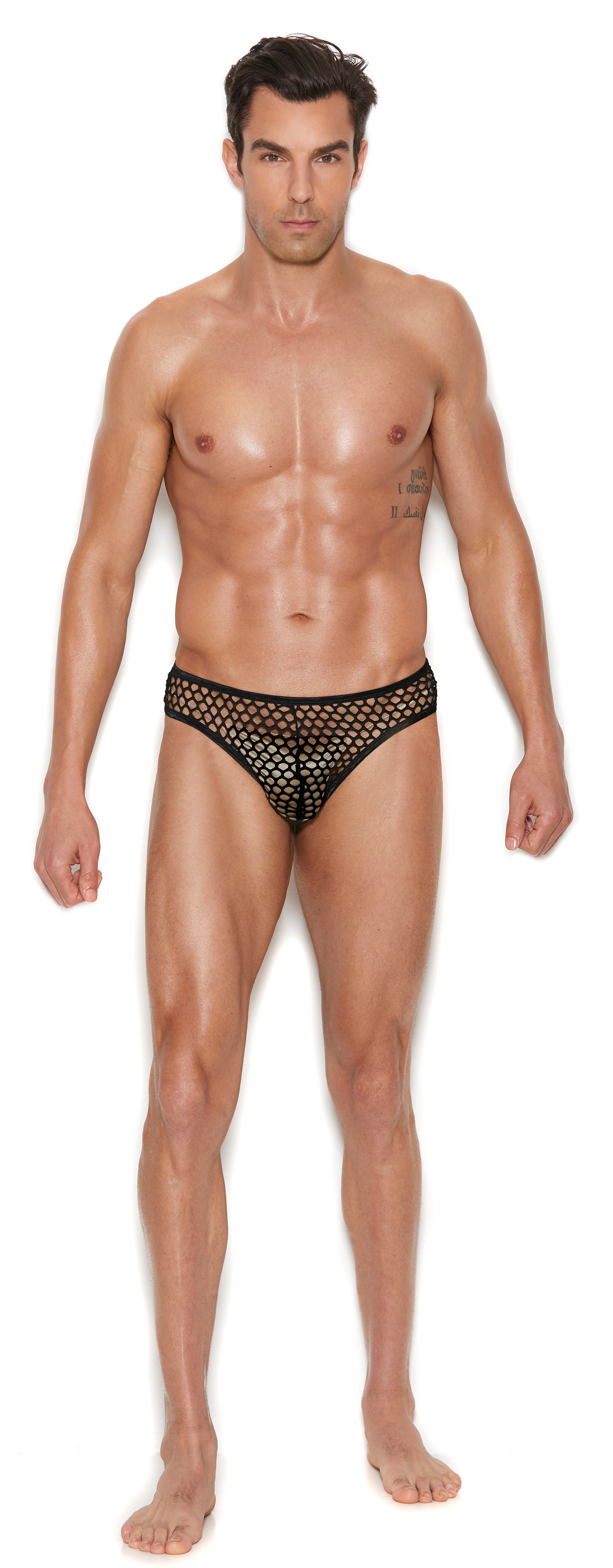 Men's Fishnet Thong Back Brief - Large/xlarge -  Black