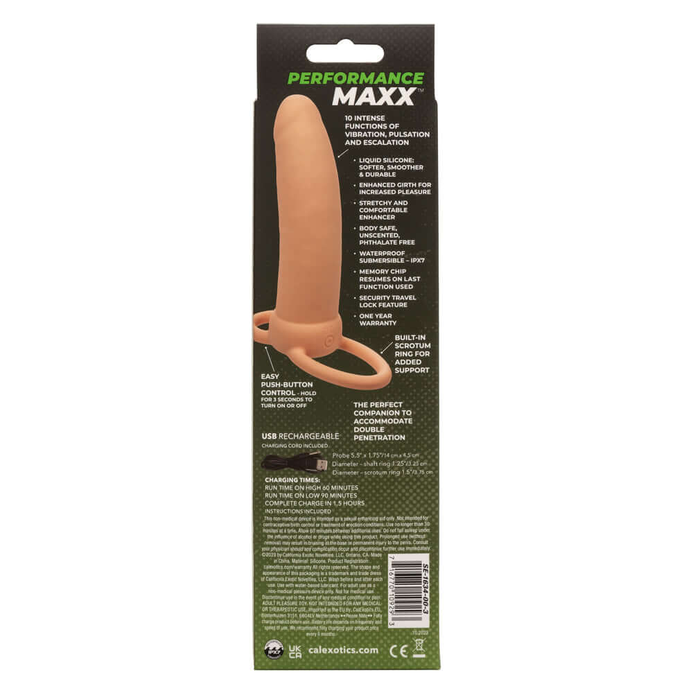 Packaging of Performance Maxx Rechargeable Thick Dual Penetrator - Ivory with product features and descriptions