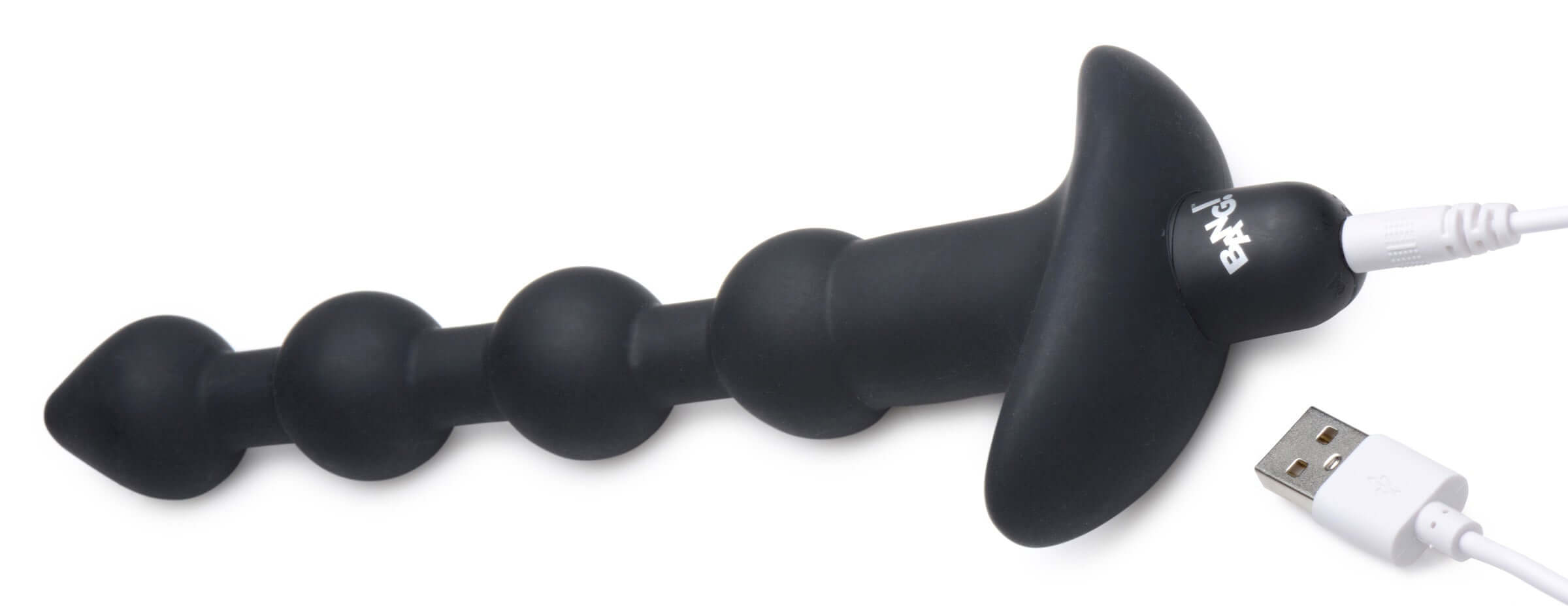 Black vibrating silicone anal beads with remote and USB charger