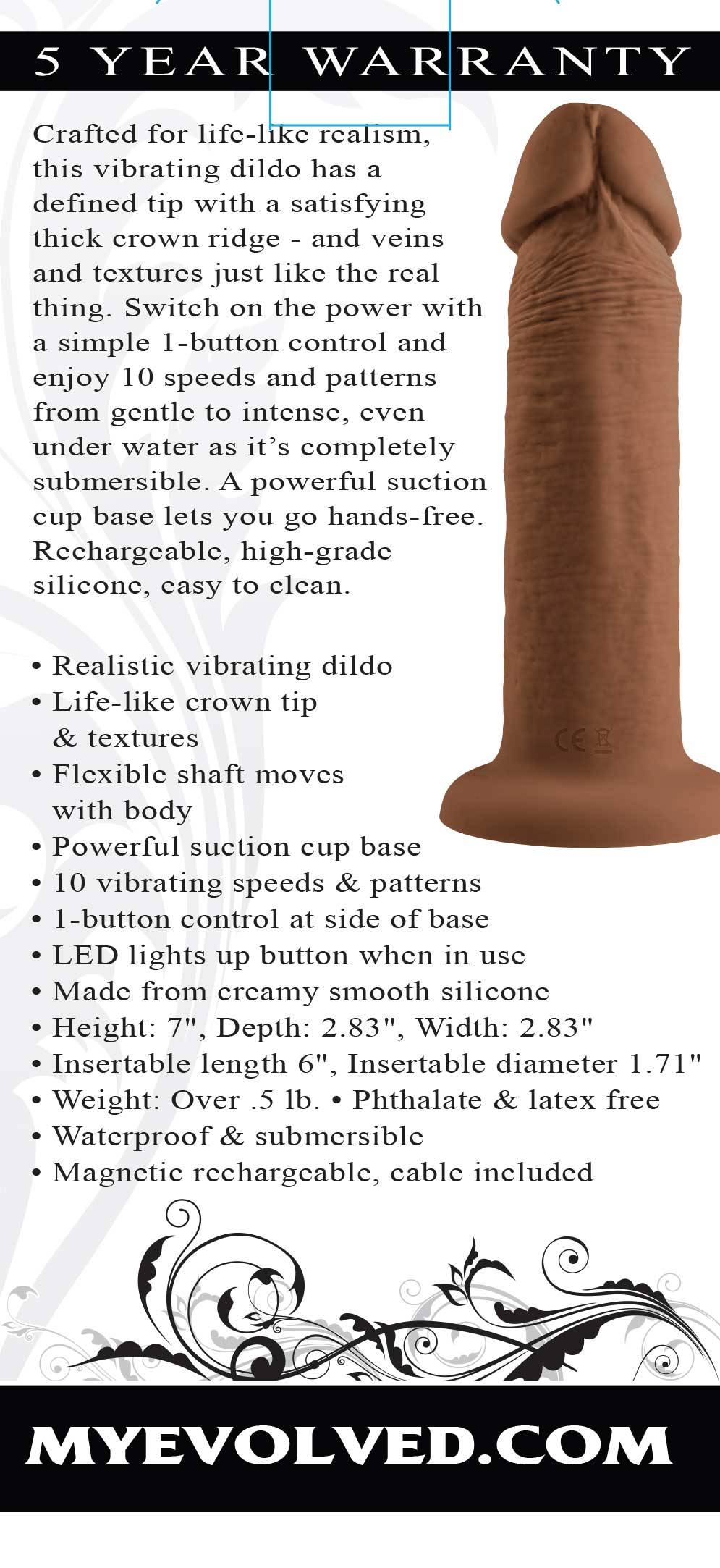 6 Inch Girthy Vibrating Dong - Dark-2