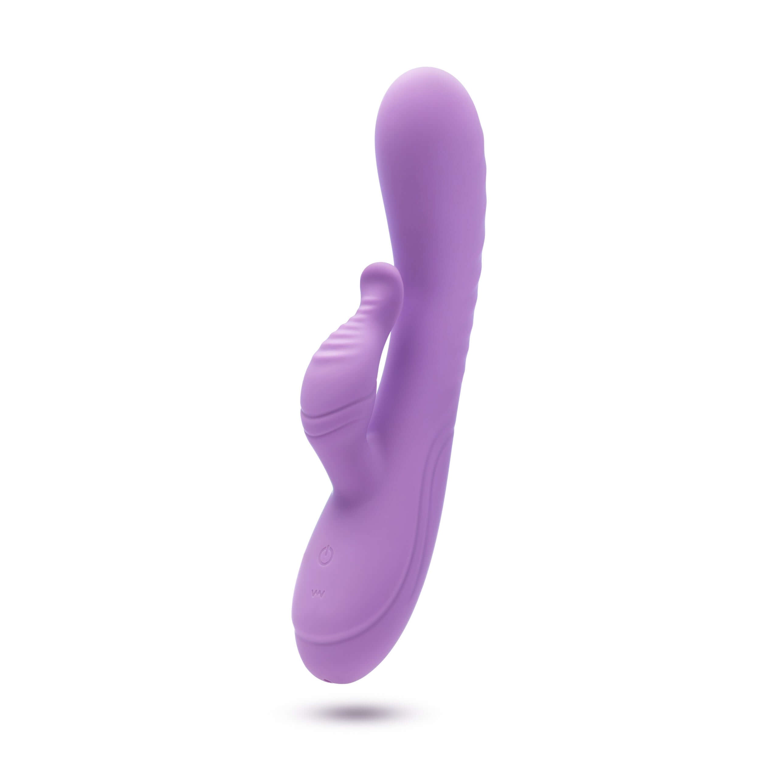 Purple Evelyn Rabbit Massager with 10 vibrating modes for G-spot and clitoral stimulation, made with body safe silicone.