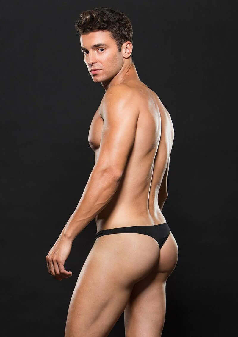 Low Rise Microfiber Zip Thong - Medium/large -  Black-1