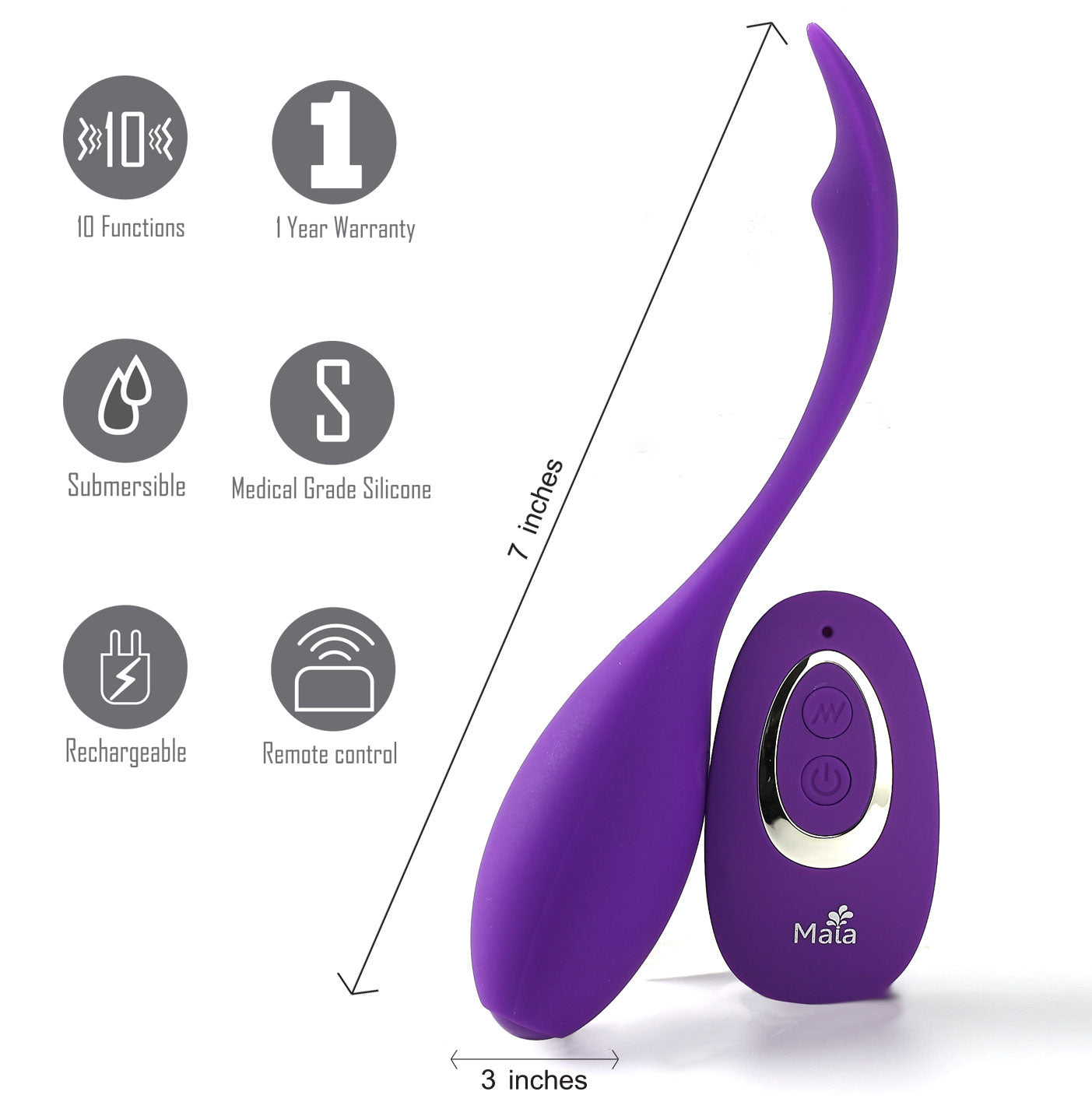 Syrene Remote Control Luxury USB Rechargeable  Bullet Vibrator - Purple-2