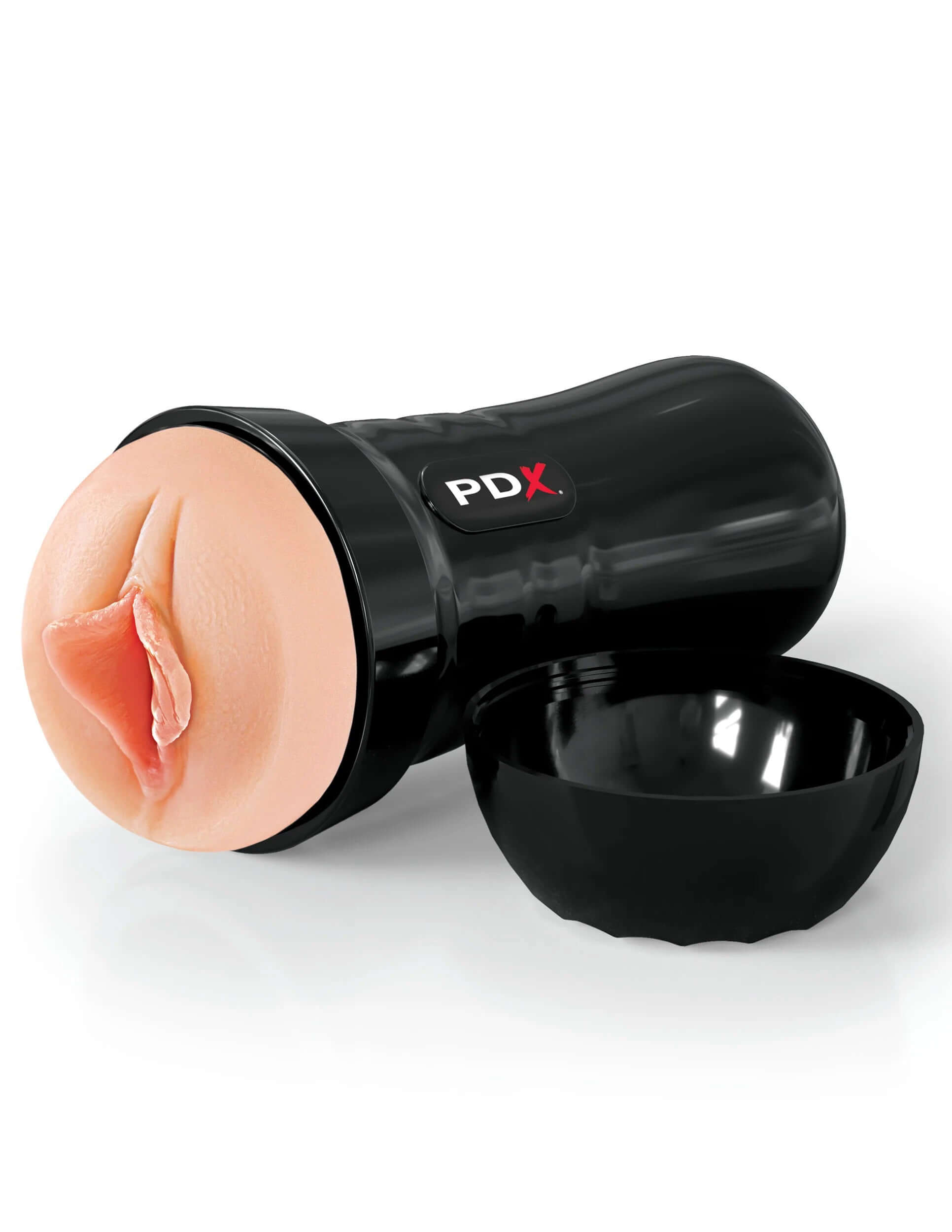 Wet Pussies Super Luscious Lip Self-Lubricating Stroker - Light-colored, realistic design with black casing, no lube needed, just add water