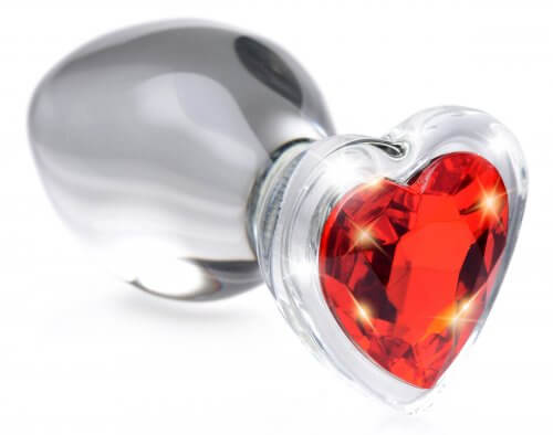 Red Heart Gem Glass Anal Plug - Medium-0