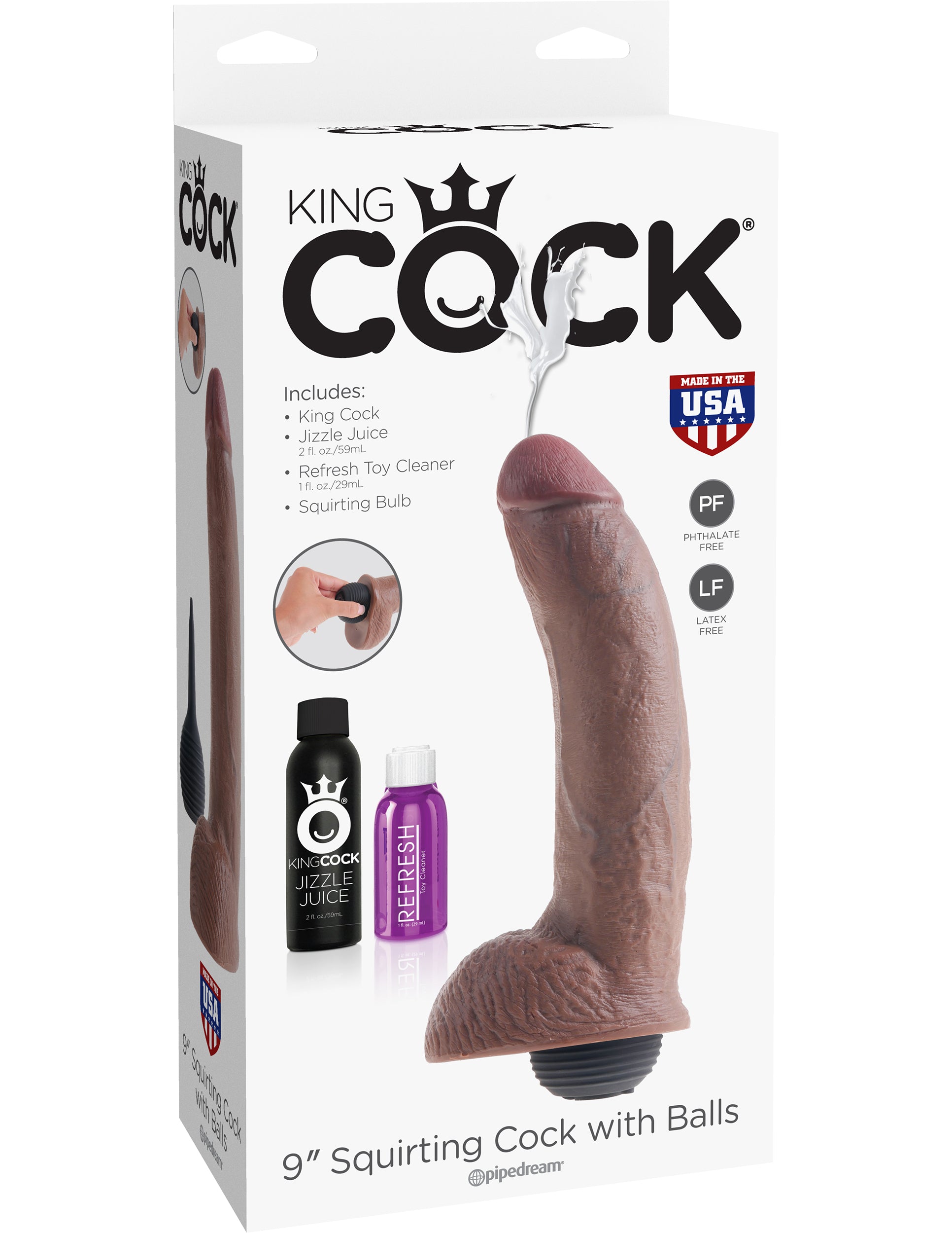 King Cock 9 Inch Squirting Cock With Balls - Brown